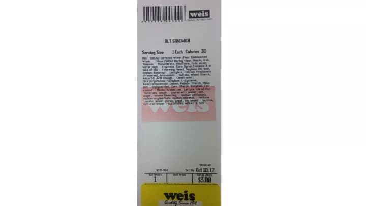 Weis Markets Issues Recall For Undeclared Egg Allergen In Store Made BLT Sandwiches - Sandwiches Contain Egg-Based Mayonnaise